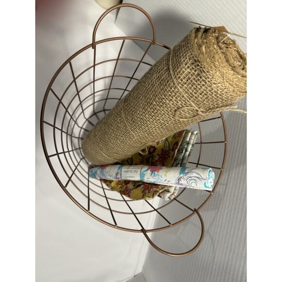 Industrial Style Round Copper Tone Metal Wire Storage Basket w/ Handles - Picture 9 of 10